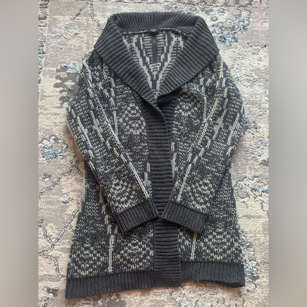 Talbots Gray Chunky Knit Cardigan with Nordic Pattern - Size M (Petite)